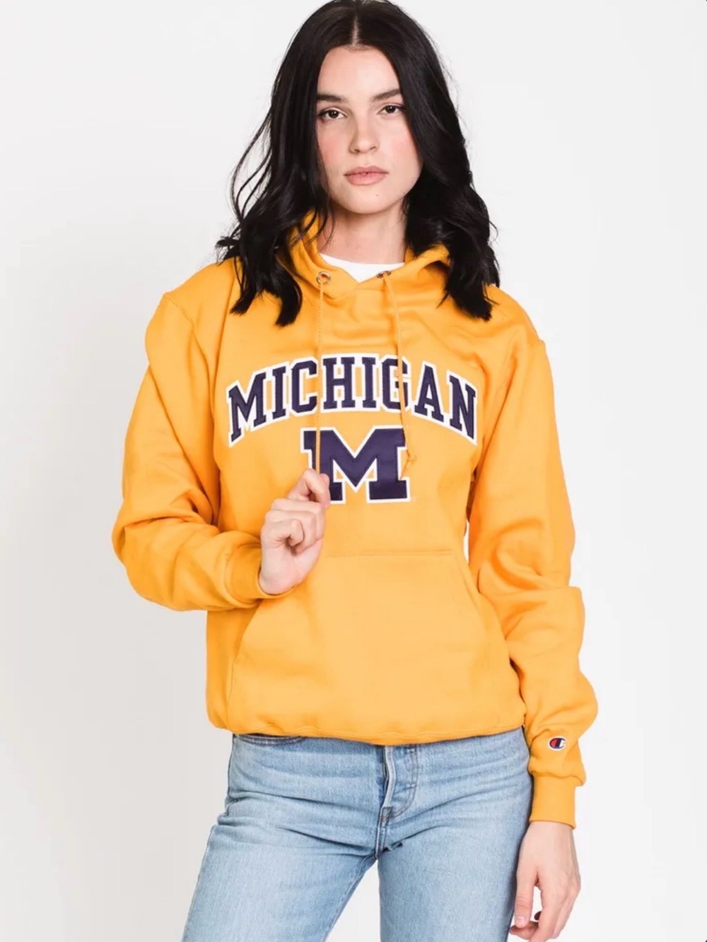 Champion Michigan Crewneck Hoodie - Gold & Navy